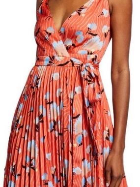 Self-Portrait Coral Floral Pleated Maxi Dress